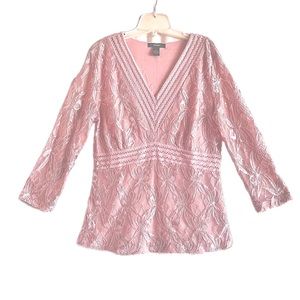 Alfani women’s blouse, pink lace, stretchy, cute, 3/4 sleeve, size S